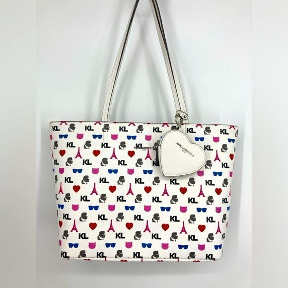 NWT Karl Lagerfeld Paris Adele Multi Color Logo Tote - Picture 1 of 11